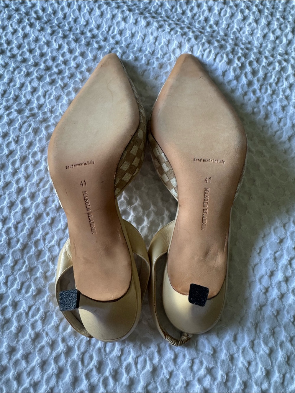 Manolo Blahnik Yellow Checked Slingback Pointed-Toe Mules - Picture 10 of 13